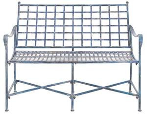 Safavieh Caledonia Outdoor Iron Bench Scrollwork Loveseat for Garden Patio or Balcony Blue PAT5050C
