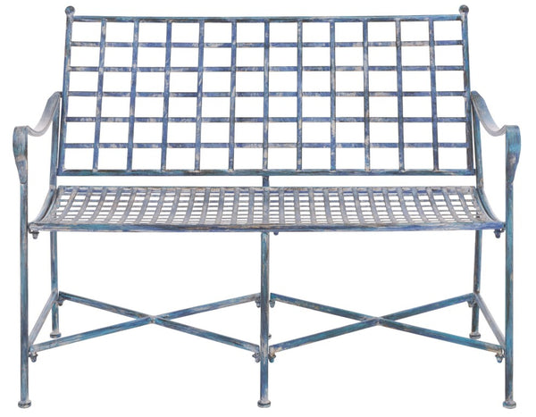 Safavieh Caledonia Outdoor Iron Bench Scrollwork Loveseat for Garden Patio or Balcony Blue PAT5050C