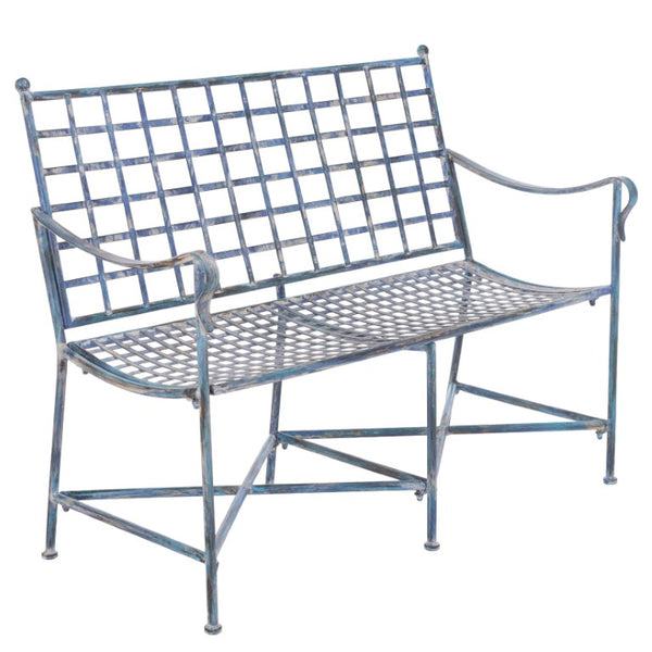 Safavieh Caledonia Outdoor Iron Bench Scrollwork Loveseat for Garden Patio or Balcony Blue PAT5050C