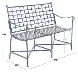 Safavieh Caledonia Outdoor Iron Bench Scrollwork Loveseat for Garden Patio or Balcony Blue PAT5050C