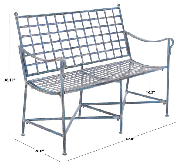 Safavieh Caledonia Outdoor Iron Bench Scrollwork Loveseat for Garden Patio or Balcony Blue PAT5050C
