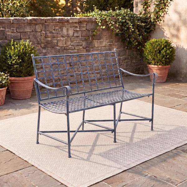 Safavieh Caledonia Outdoor Iron Bench Scrollwork Loveseat for Garden Patio or Balcony Blue PAT5050C