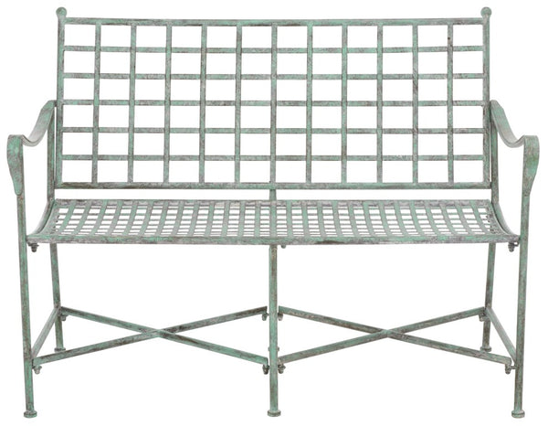 Safavieh Caledonia Outdoor Iron Bench Scrollwork Loveseat for Garden Patio or Balcony Green PAT5050D
