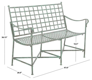 Safavieh Caledonia Outdoor Iron Bench Scrollwork Loveseat for Garden Patio or Balcony Green PAT5050D