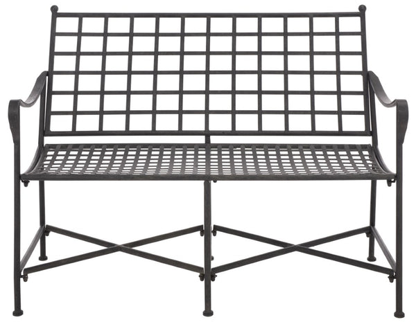 Safavieh Caledonia Outdoor Iron Bench Scrollwork Loveseat for Garden Patio or Balcony Black PAT5050E