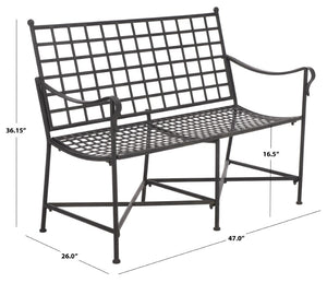 Safavieh Caledonia Outdoor Iron Bench Scrollwork Loveseat for Garden Patio or Balcony Black PAT5050E