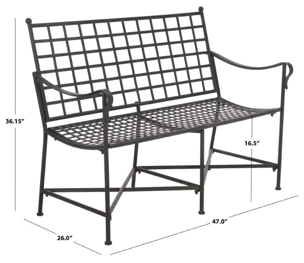 Safavieh Caledonia Outdoor Iron Bench Scrollwork Loveseat for Garden Patio or Balcony Black PAT5050E