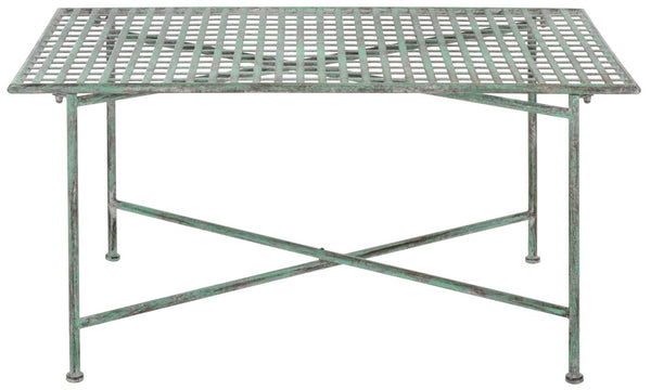 Safavieh Caledonia Metal Coffee Table Vintage Farmhouse Style Low Profile Rectangular Living Room Dark Green PAT5051D
