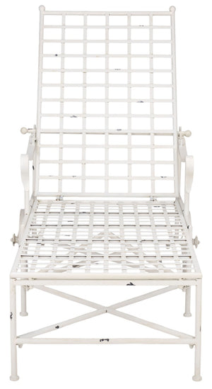 Safavieh Caledonia Outdoor Metal Chaise Lounge Antique White Powder Coat Patio Resort Style Off White PAT5052A