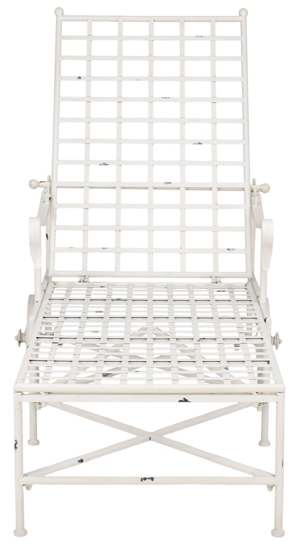 Safavieh Caledonia Outdoor Metal Chaise Lounge Antique White Powder Coat Patio Resort Style Off White PAT5052A