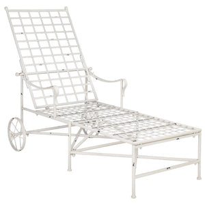 Safavieh Caledonia Outdoor Metal Chaise Lounge Antique White Powder Coat Patio Resort Style Off White PAT5052A