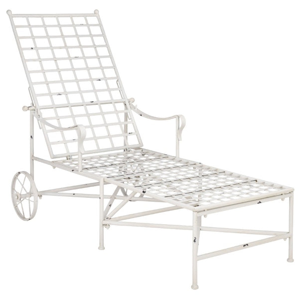 Safavieh Caledonia Outdoor Metal Chaise Lounge Antique White Powder Coat Patio Resort Style Off White PAT5052A