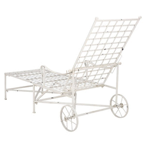 Safavieh Caledonia Outdoor Metal Chaise Lounge Antique White Powder Coat Patio Resort Style Off White PAT5052A