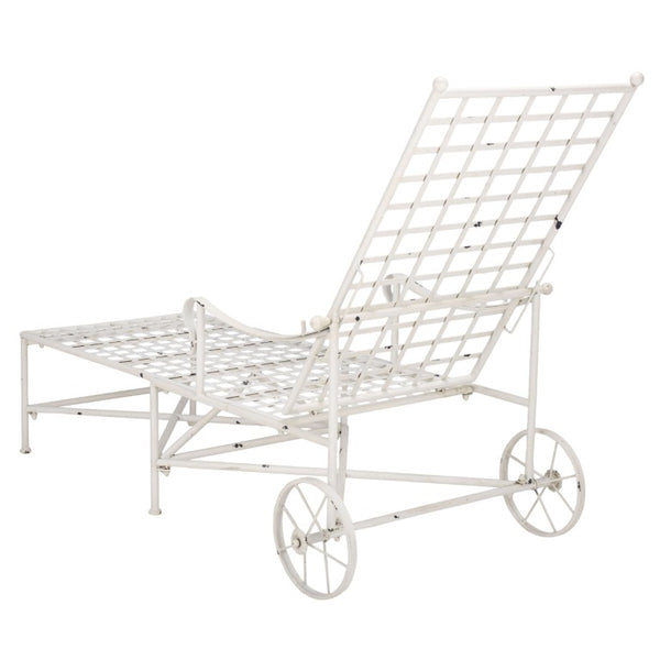 Safavieh Caledonia Outdoor Metal Chaise Lounge Antique White Powder Coat Patio Resort Style Off White PAT5052A
