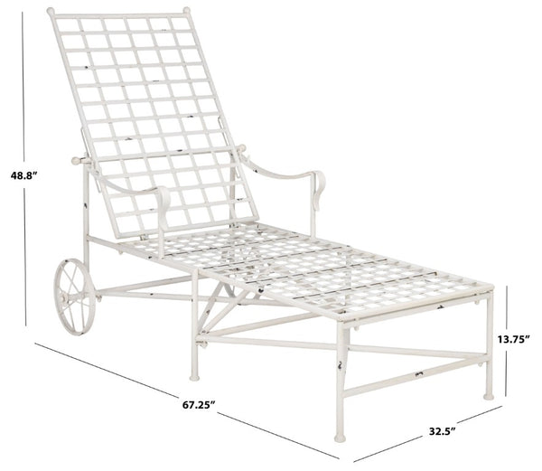 Safavieh Caledonia Outdoor Metal Chaise Lounge Antique White Powder Coat Patio Resort Style Off White PAT5052A
