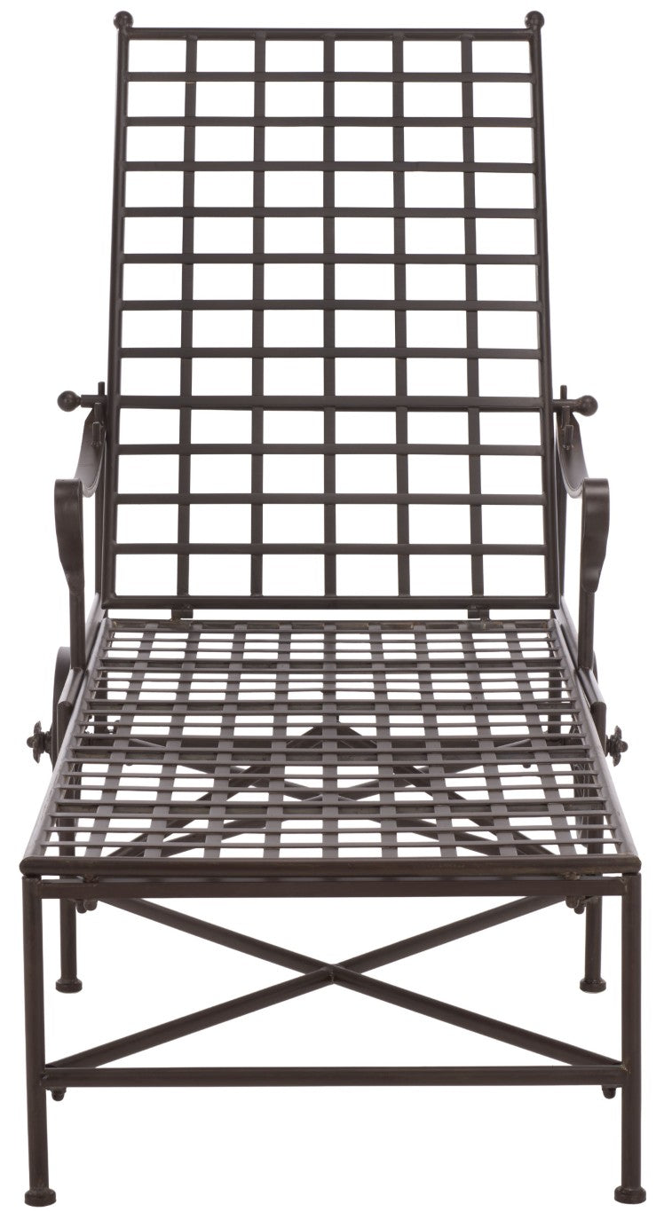 Safavieh Caledonia Outdoor Metal Chaise Lounge Antique White Powder Coat Patio Resort Style Brown PAT5052B