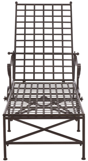Safavieh Caledonia Outdoor Metal Chaise Lounge Antique White Powder Coat Patio Resort Style Brown PAT5052B