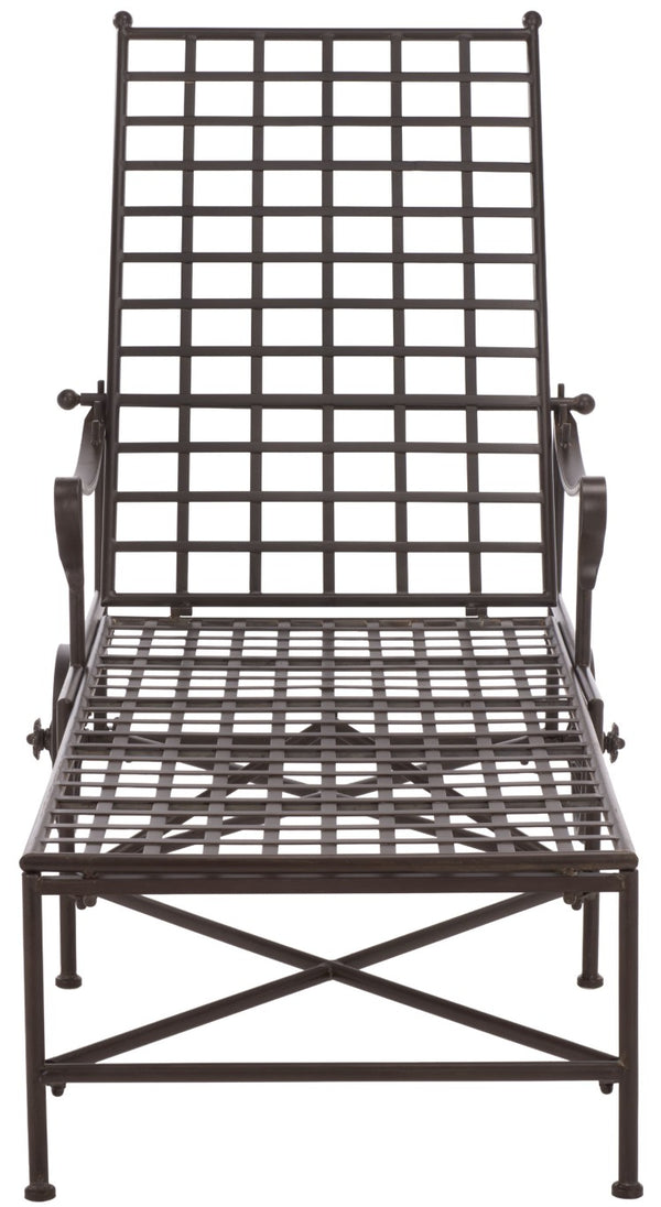 Safavieh Caledonia Outdoor Metal Chaise Lounge Antique White Powder Coat Patio Resort Style Brown PAT5052B