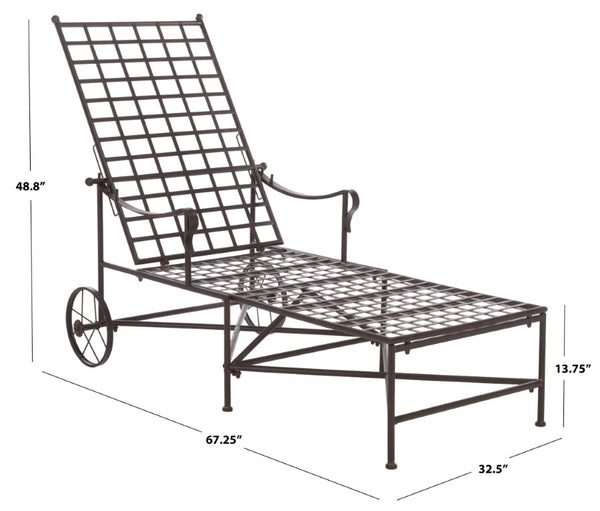 Safavieh Caledonia Outdoor Metal Chaise Lounge Antique White Powder Coat Patio Resort Style Brown PAT5052B