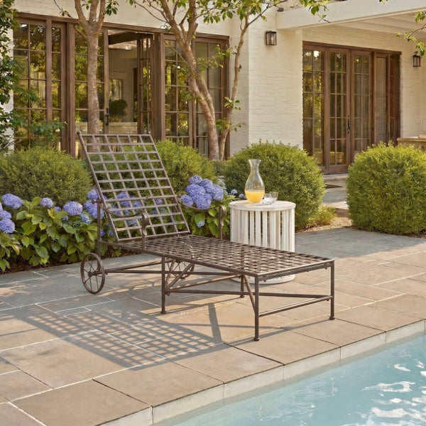 Safavieh Caledonia Outdoor Metal Chaise Lounge Antique White Powder Coat Patio Resort Style Brown PAT5052B