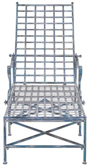 Safavieh Caledonia Outdoor Metal Chaise Lounge Antique White Powder Coat Patio Resort Style Blue PAT5052C