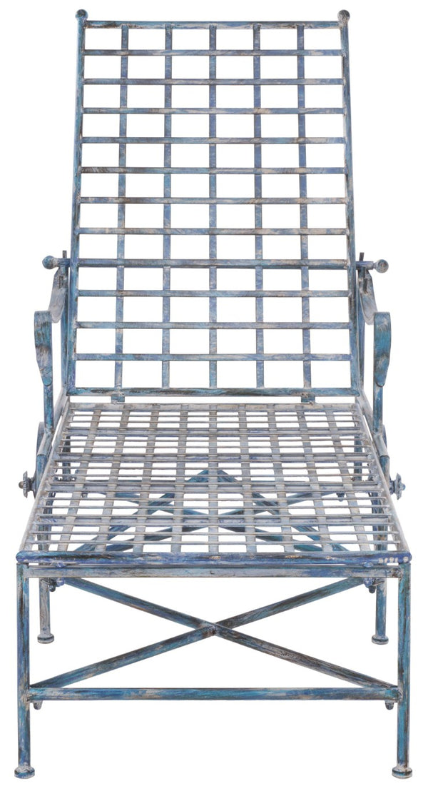 Safavieh Caledonia Outdoor Metal Chaise Lounge Antique White Powder Coat Patio Resort Style Blue PAT5052C