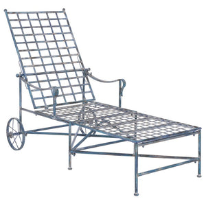 Safavieh Caledonia Outdoor Metal Chaise Lounge Antique White Powder Coat Patio Resort Style Blue PAT5052C
