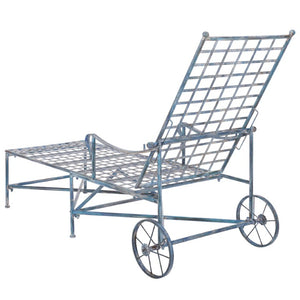 Safavieh Caledonia Outdoor Metal Chaise Lounge Antique White Powder Coat Patio Resort Style Blue PAT5052C