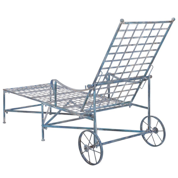 Safavieh Caledonia Outdoor Metal Chaise Lounge Antique White Powder Coat Patio Resort Style Blue PAT5052C