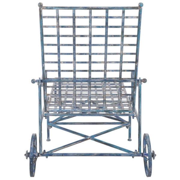 Safavieh Caledonia Outdoor Metal Chaise Lounge Antique White Powder Coat Patio Resort Style Blue PAT5052C