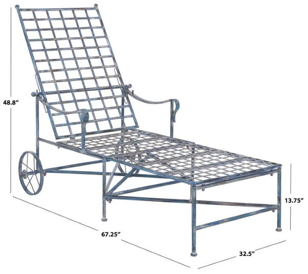 Safavieh Caledonia Outdoor Metal Chaise Lounge Antique White Powder Coat Patio Resort Style Blue PAT5052C