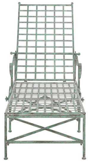 Safavieh Caledonia Outdoor Metal Chaise Lounge Antique White Powder Coat Patio Resort Style Dark Green PAT5052D