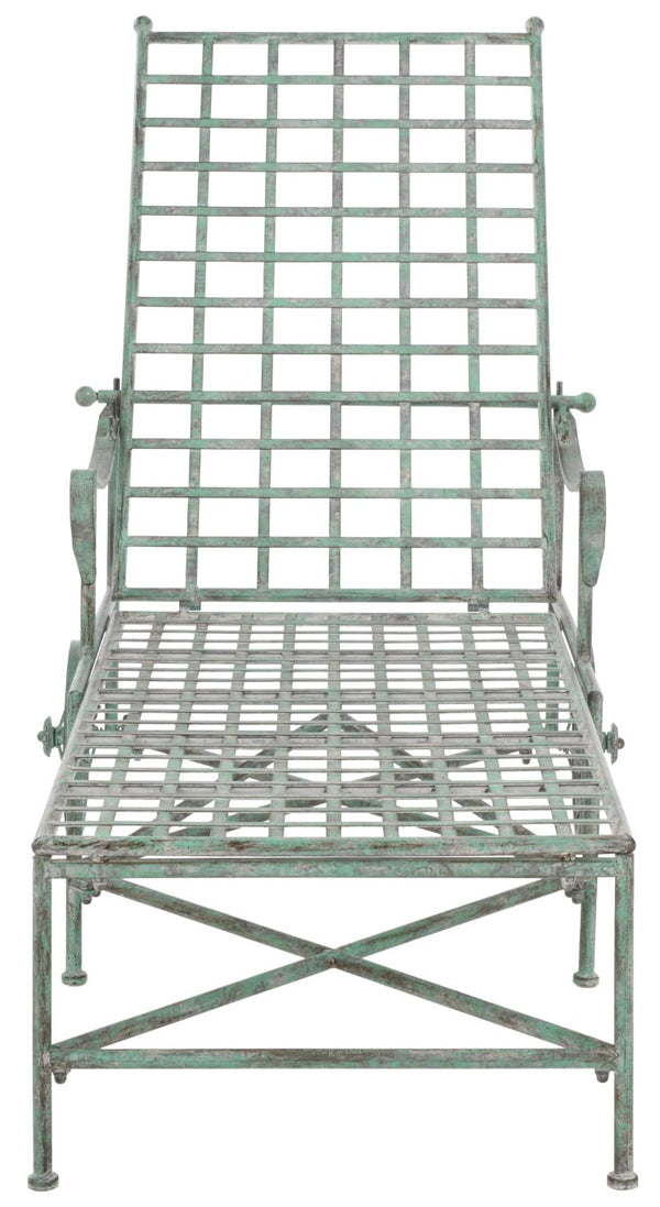 Safavieh Caledonia Outdoor Metal Chaise Lounge Antique White Powder Coat Patio Resort Style Dark Green PAT5052D