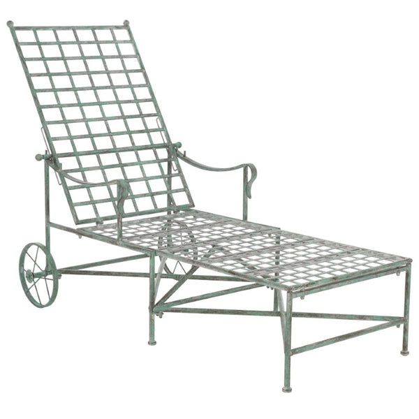 Safavieh Caledonia Outdoor Metal Chaise Lounge Antique White Powder Coat Patio Resort Style Dark Green PAT5052D