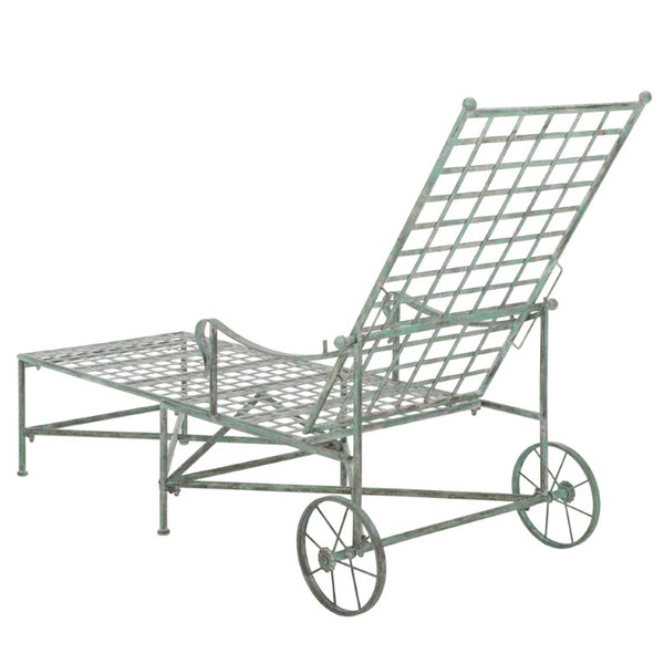 Safavieh Caledonia Outdoor Metal Chaise Lounge Antique White Powder Coat Patio Resort Style Dark Green PAT5052D