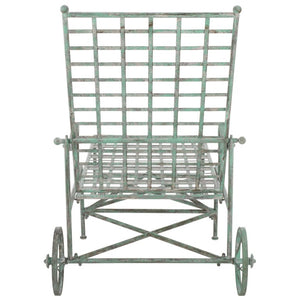 Safavieh Caledonia Outdoor Metal Chaise Lounge Antique White Powder Coat Patio Resort Style Dark Green PAT5052D