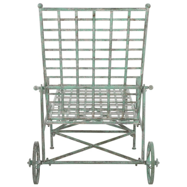 Safavieh Caledonia Outdoor Metal Chaise Lounge Antique White Powder Coat Patio Resort Style Dark Green PAT5052D