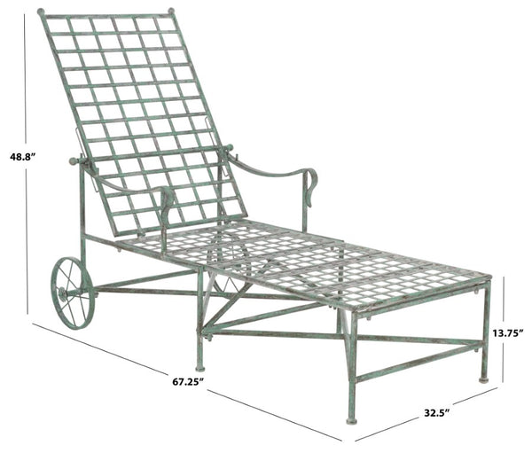 Safavieh Caledonia Outdoor Metal Chaise Lounge Antique White Powder Coat Patio Resort Style Dark Green PAT5052D