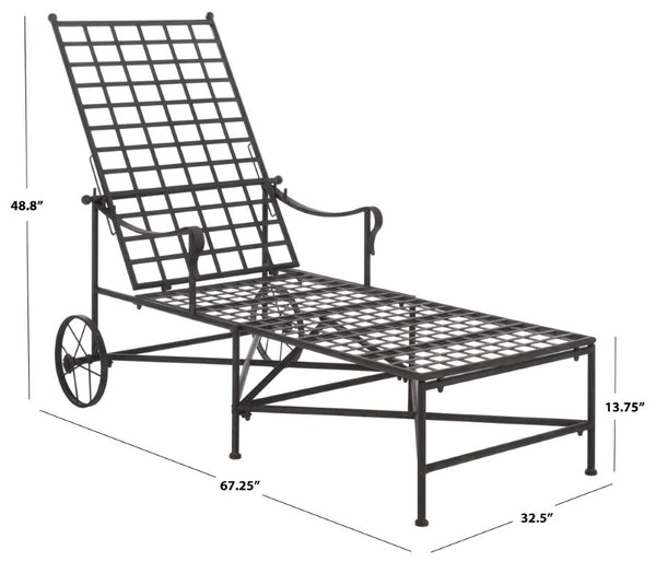 Safavieh Caledonia Outdoor Metal Chaise Lounge Antique White Powder Coat Patio Resort Style Black PAT5052E