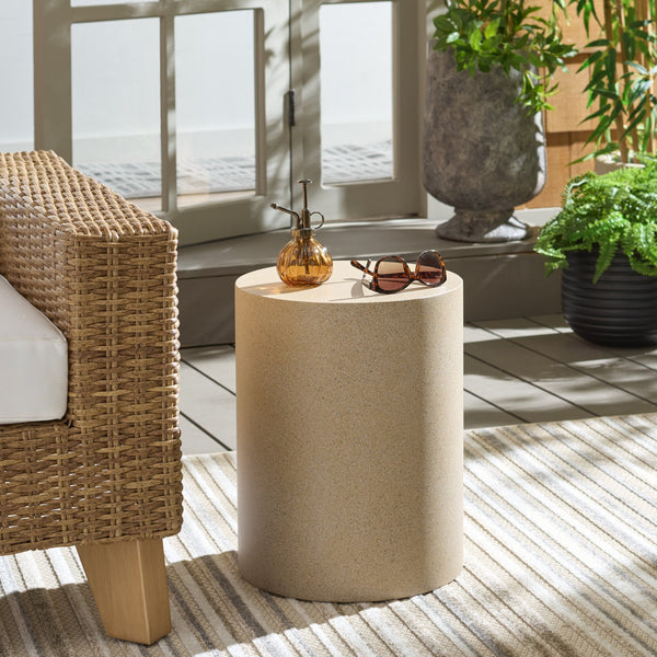 Tina Cylinder Accent Table – Sleek Polystone Side Table With Matte Finish, Compact Sturdy Surface For Decor