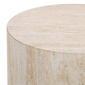 Tina Cylinder Accent Table With Polystone Durability, Minimalist Round Pedestal For Modern Spaces