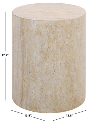 Tina Cylinder Accent Table With Polystone Durability, Minimalist Round Pedestal For Modern Spaces