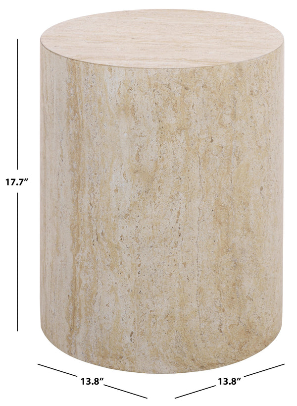 Tina Cylinder Accent Table With Polystone Durability, Minimalist Round Pedestal For Modern Spaces