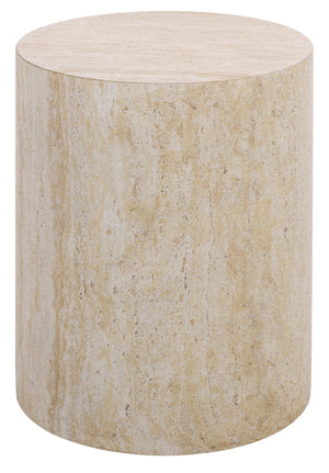 Tina Cylinder Accent Table With Polystone Durability, Minimalist Round Pedestal For Modern Spaces