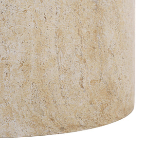 Tina Cylinder Accent Table With Polystone Durability, Minimalist Round Pedestal For Modern Spaces