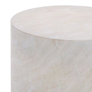 Tina Cylinder Accent Table With Polystone Durability, Minimalist Round Pedestal For Modern Spaces