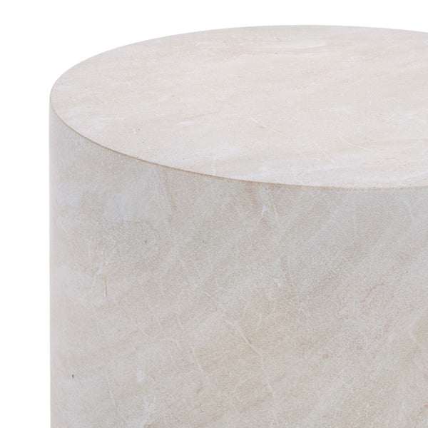 Tina Cylinder Accent Table With Polystone Durability, Minimalist Round Pedestal For Modern Spaces