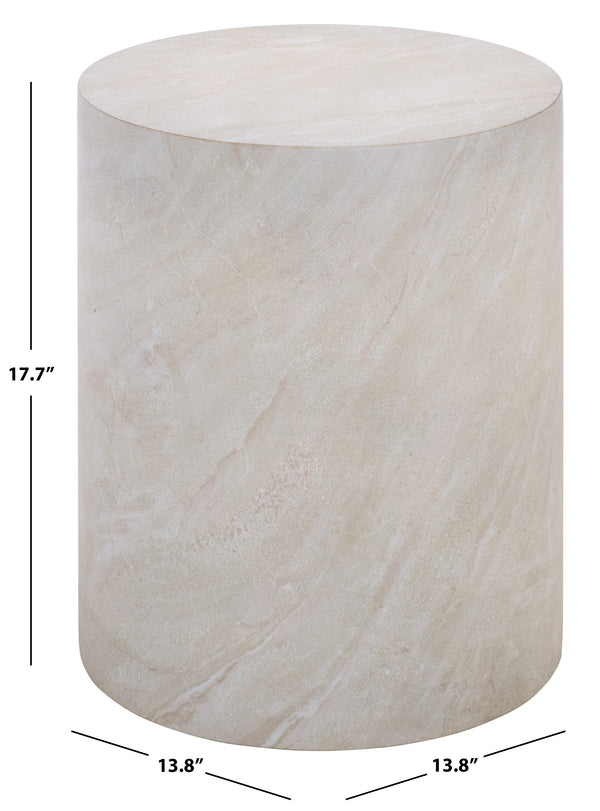 Tina Cylinder Accent Table With Polystone Durability, Minimalist Round Pedestal For Modern Spaces