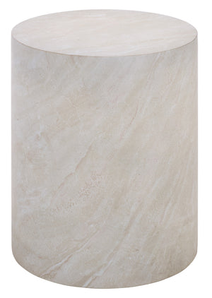 Tina Cylinder Accent Table With Polystone Durability, Minimalist Round Pedestal For Modern Spaces