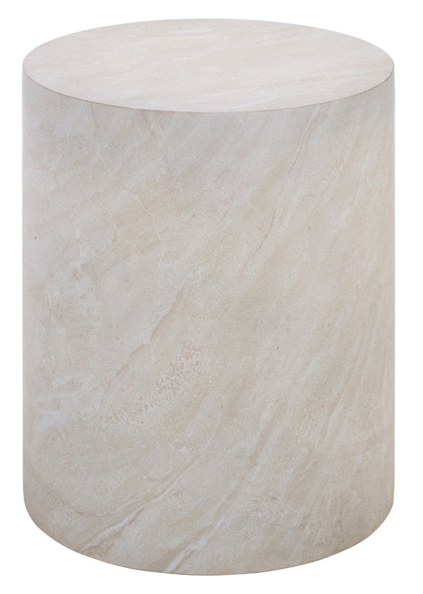 Tina Cylinder Accent Table With Polystone Durability, Minimalist Round Pedestal For Modern Spaces